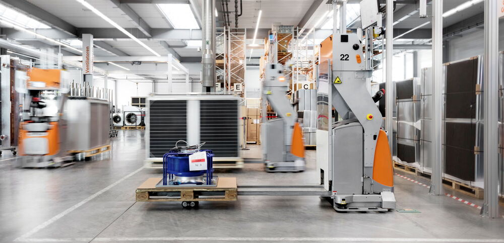 Driverless transport systems are used to supply the components required to the assembly lines. Driverless transport systems are used to supply the components required to the assembly lines.